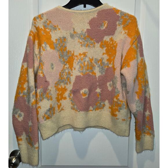 Zara Women's sz S Floral Crop 1/4 Button Up Chunky Sweater - Picture 2 of 4